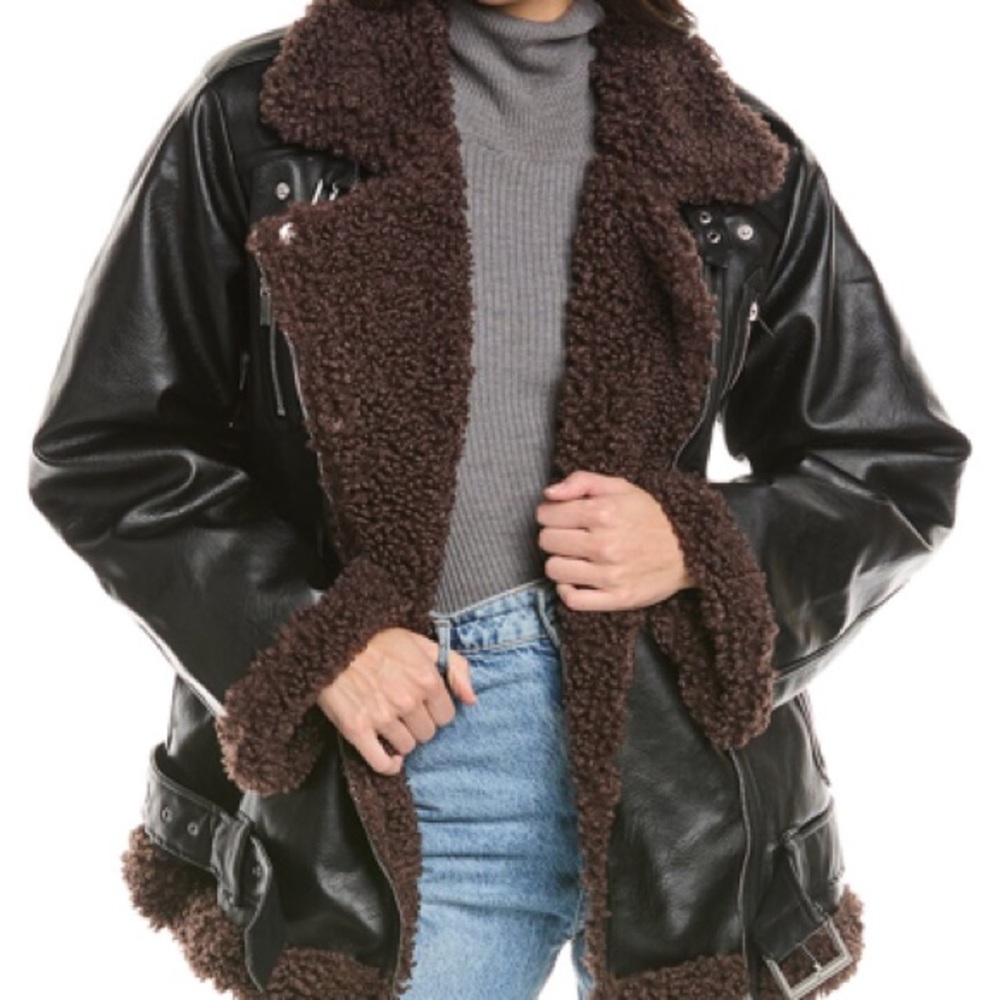 WeWoreWhat Black and Brown Leather Jacket